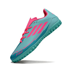 Chuteira Society TF Adidas F50 Club Messi Azul-Clara e Rosa