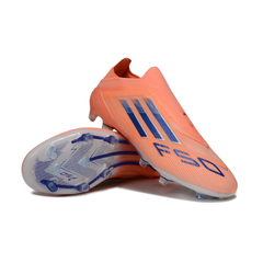 Chuteira Campo FG Adidas F50 Elite Sem Cadarço Coral Blaze Infantil