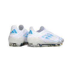 Chuteira Campo FG Adidas F50 Elite Sem Cadarço Branca e Azul-Clara
