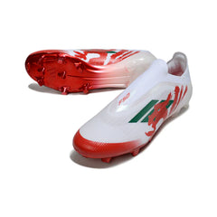 Chuteira Campo FG Adidas F50 Elite Sem Cadarço Branca e Vermelha
