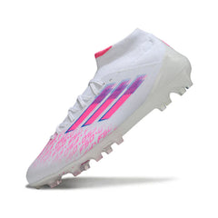 Chuteira Campo FG Adidas F50 Elite Cano Médio Branca e Rosa