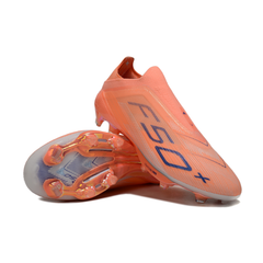 Chuteira Campo FG Adidas F50+ Sem Cadarço Elite Pack Coral Blaze Infantil