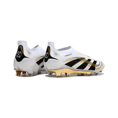 Chuteira Campo FG Adidas Predator 25 Elite Sem Cadarço Branca e Dourada