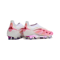 Chuteira Campo FG Adidas Predator 25 Elite Sem Cadarço Branca e Rosa
