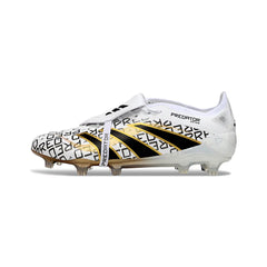 Chuteira Campo FG Adidas Predator 25 Elite Com Língua Branca, Dourada e Preta