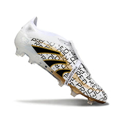 Chuteira Campo FG Adidas Predator 25 Elite Com Língua Branca, Dourada e Preta