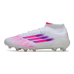 Chuteira Campo Adidas F50 Elite Cano Médio FG Branco e Rosa