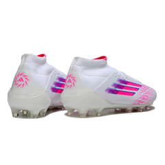 Chuteira Campo Adidas F50 Elite Cano Médio FG Branco e Rosa