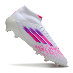 Chuteira Campo Adidas F50 Elite Cano Médio FG Branco e Rosa
