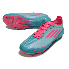 Chuteira Campo Adidas F50 Elite FG Azul Claro e Rosa Messi