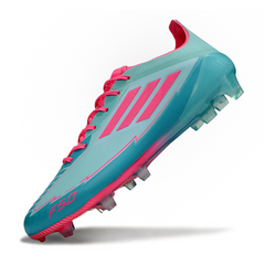 Chuteira Campo Adidas F50 Elite FG Azul Claro e Rosa Messi