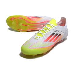 Chuteira Campo Adidas F50 Elite FG Branca, Laranja e Amarela