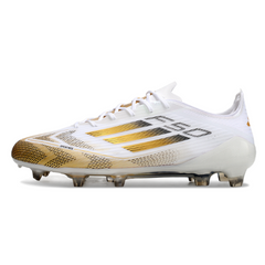 Botas de fútbol blancas y doradas Adidas F50 Elite FG