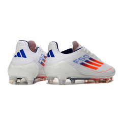 Chuteira Campo Adidas F50 Elite FG Branca, Laranja e Azul