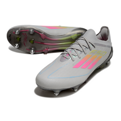 Chuteira Campo Molhado SG Adidas F50 Primeknit Elite Cinza, Amarela e Rosa
