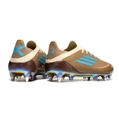 Chuteira Campo Adidas F50 Primeknit Elite SG Trava Mista Messi Marrom e Azul Claro
