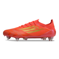 Chuteira Campo Adidas F50 Primeknit Elite SG Trava Mista Vermelha e Amarela