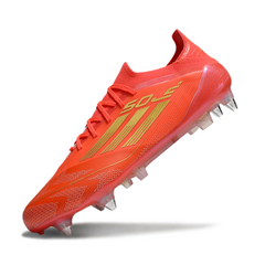 Chuteira Campo Adidas F50 Primeknit Elite SG Trava Mista Vermelha e Amarela