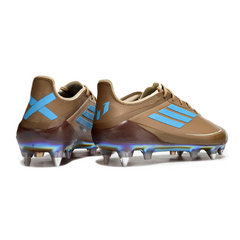 Chuteira Campo Adidas F50 Elite SG Trava Mista Messi Marrom, Branco e Azul Claro