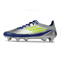 Chuteira Campo Molhado SG Adidas F50 Elite Prateada e Azul Messi