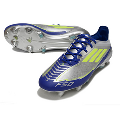 Chuteira Campo Adidas F50 Elite SG Trava Mista Prata e Azul Messi
