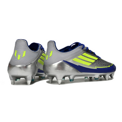 Chuteira Campo Adidas F50 Elite SG Trava Mista Prata e Azul Messi
