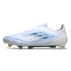 Chuteira Campo Adidas F50 Elite Sem Cadarço FG Branca e Azul