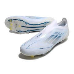 Chuteira Campo Adidas F50 Elite Sem Cadarço FG Branca e Azul