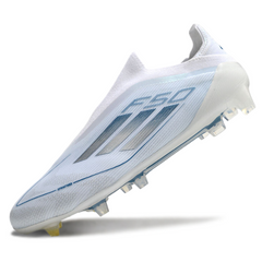 Chuteira Campo Adidas F50 Elite Sem Cadarço FG Branca e Azul