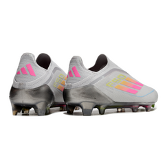 Chuteira Campo FG Adidas F50 Elite Sem Cadarço Cinza, Rosa e Amarela