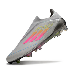 Chuteira Campo FG Adidas F50 Elite Sem Cadarço Cinza, Rosa e Amarela