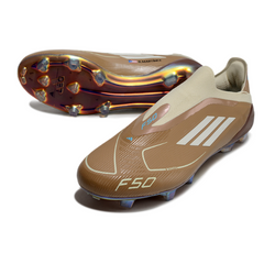 Chuteira Campo FG Adidas F50 Elite Sem Cadarço Marrom e Azul-Clara
