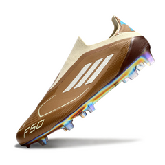 Chuteira Campo FG Adidas F50 Elite Sem Cadarço Marrom e Azul-Clara