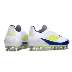 Chuteira Campo Adidas F50 Elite Sem Cadarço SG Trava Mista Messi Branco, Azul e Verde