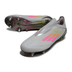 Chuteira Campo Molhado SG Adidas F50 Elite Sem Cadarço Cinza, Rosa e Amarela
