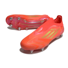 Chuteira Campo Adidas F50 Elite Sem Cadarço SG Trava Mista Vermelho e Amarelo