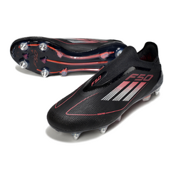 Chuteira Campo Adidas F50 Elite Sem Cadarço SG Trava Mista Preta, Branca e Vermelha