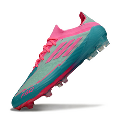 Chuteira Campo Adidas F50 Primeknit Elite FG Azul Claro e Rosa Messi