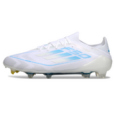 Botas de fútbol Adidas F50 Primeknit Elite FG en blanco y azul claro