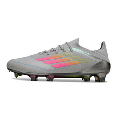 Chuteira Campo FG Adidas F50 Primeknit Elite Cinza, Rosa e Amarela
