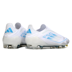 Chuteira Campo Adidas F50 Elite Sem Cadarço FG Branca e Azul Claro