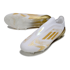 Chuteira Campo Adidas F50 Elite Sem Cadarço FG Branca e Dourada