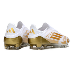 Chuteira Campo Adidas F50 Elite Sem Cadarço FG Branca e Dourada