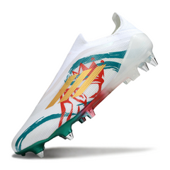 Chuteira Campo Adidas F50 Elite Sem Cadarço SG Trava Mista Branca, Verde e Vermelha