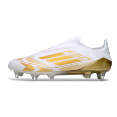 Chuteira Campo Molhado SG Adidas F50 Elite Sem Cadarço Branca e Dourada