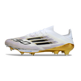 Chuteira Campo Adidas F50+ Elite FG Branca, Preta e Dourada
