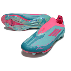 Chuteira Campo Adidas F50+ Elite Sem Cadarço FG Messi Azul Claro e Rosa