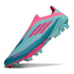 Chuteira Campo FG Adidas F50+ Elite Sem Cadarço Azul-Clara e Rosa