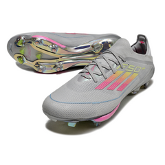 Chuteira Campo Adidas F50+ Elite SG Trava Mista Cinza, Rosa e Amarelo