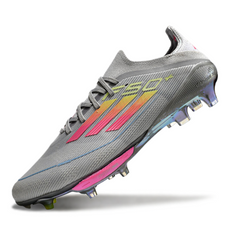 Chuteira Campo Adidas F50+ Elite SG Trava Mista Cinza, Rosa e Amarelo